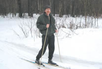 Cross country skiing through a small forest in Kurkino, about 50 km outside Moscow.